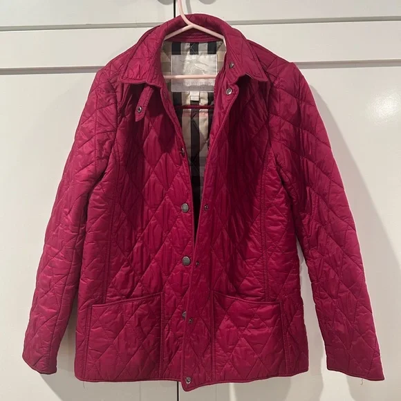 Girl’s Quilted Burberry Jacket - In Berry, Size 10 - Picture 1 of 4